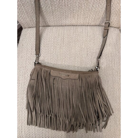 Rebecca Minkoff Taupe Suede Finn Crossbody Handbag Bag Purse - Picture 5 of 12